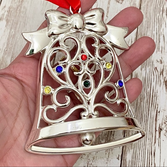 LENOX Sparkle and Scroll Multi-Crystal Silver-plate Bell Ornament - Picture 5 of 11